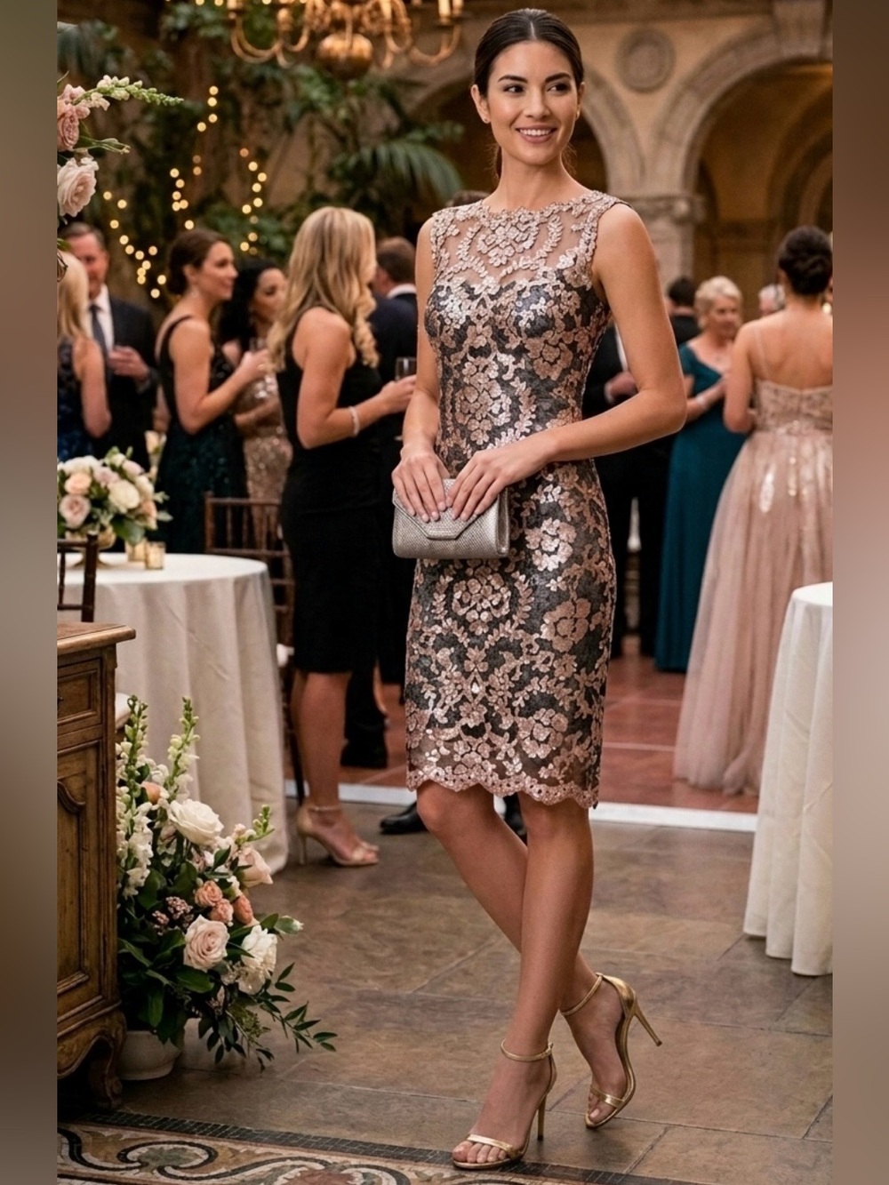 Tadashi Shoji : Paillette Embroidered Lace Illusion Sheath Dress